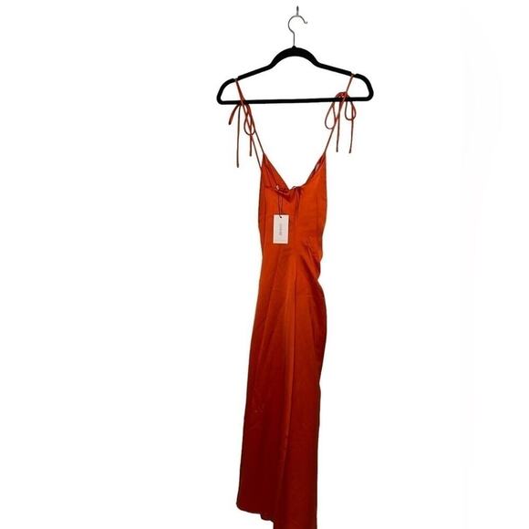 Jason Wu Orange Satin Ruched Sleeveless Open Back Midi Slip Dress Semi Formal - Picture 4 of 6